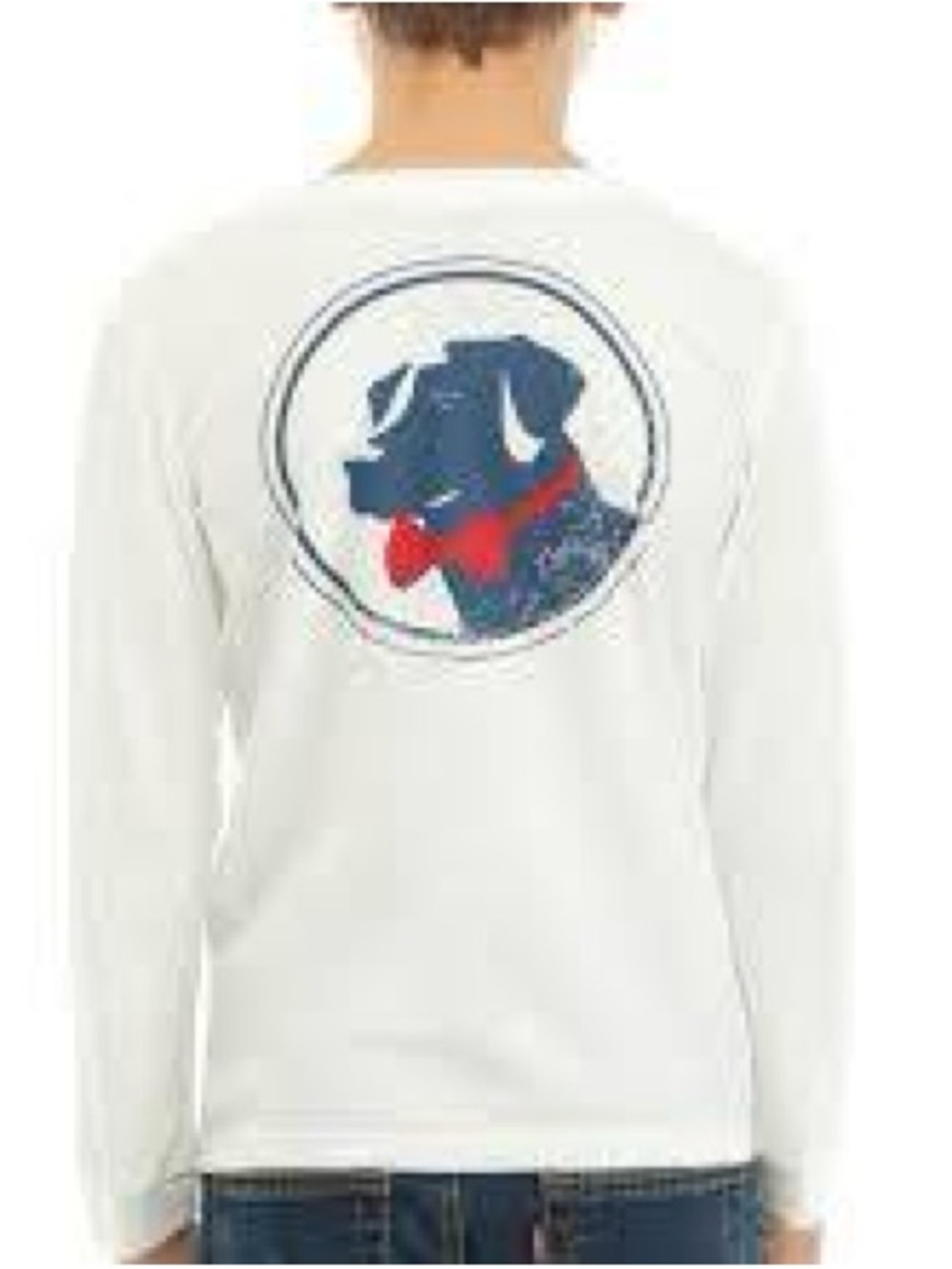 Southern Proper Boys Large White Long-Sleeve Shirt with Blue Dog Graphic